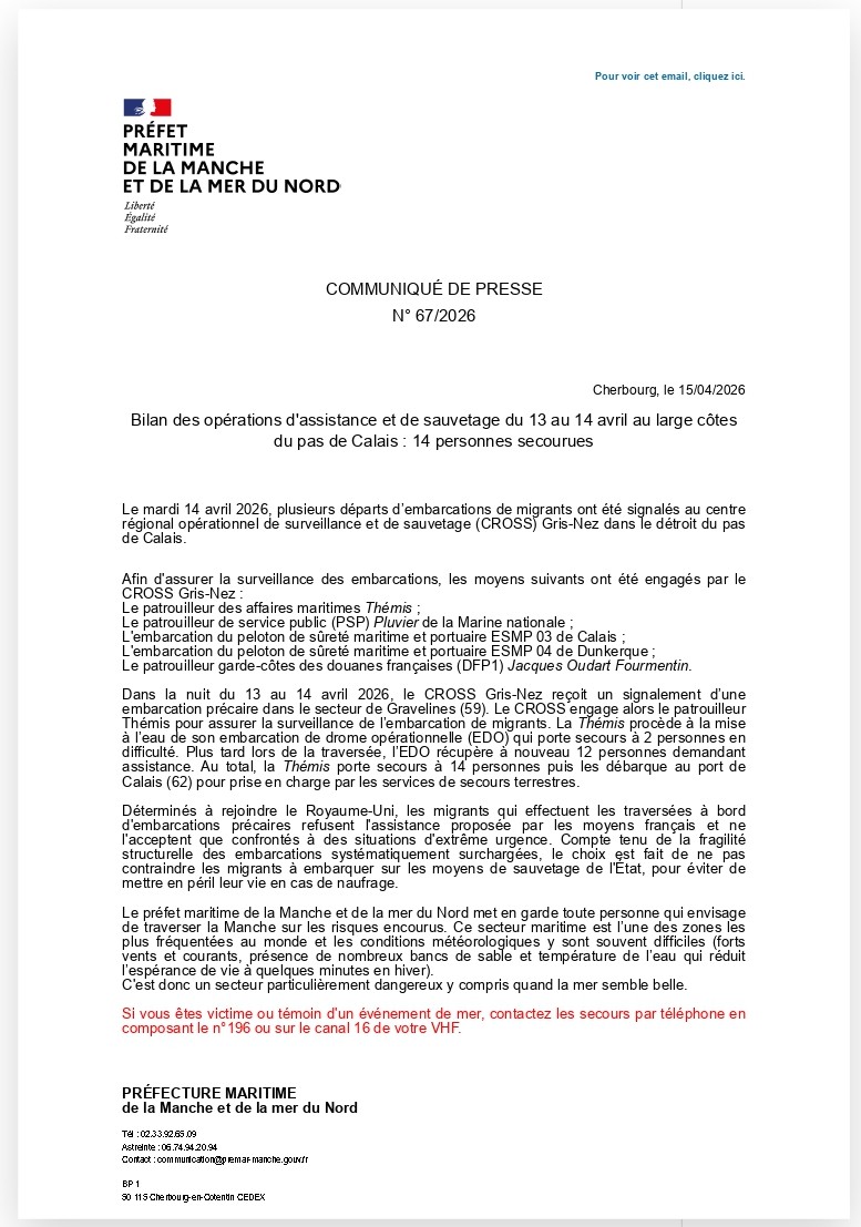 premarmanche's tweet image. [#Opérations] d'assistance et de sauvetage au large des côtes du pas de Calais : 14 personnes secourues.  Coordination par @CROSSGrisNez

Pour en savoir plus : bit.ly/41zAkQa