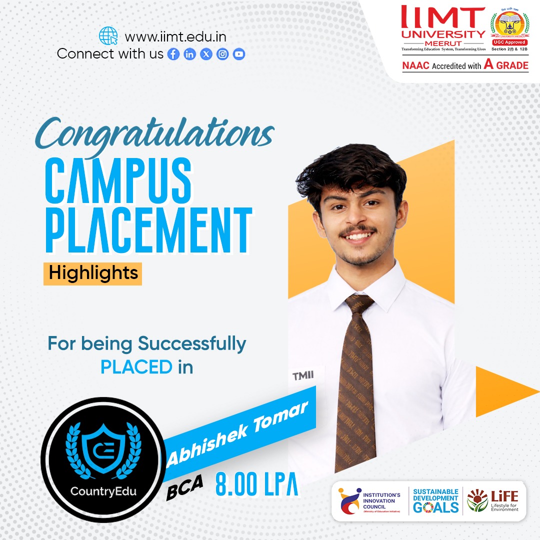 IIMT_U's tweet image. 🎉 Celebrating success, building futures!
IIMT University applauds Anshika &amp;amp; Abhishek Tomar for securing 8 LPA placements at CountryEdu 🚀
#IIMTUniversity #Placements2026 #SuccessStories #CampusPlacements #Meerut