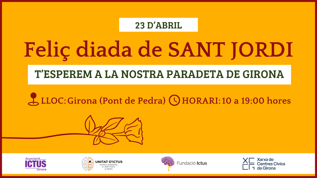 ICTUSGIRONA's tweet photo. 🌹 Com cada any, aquest #SantJordi som a #Girona
Roses d’origami solidàries fetes per persones amb #ictus i famílies ❤️
📍 Pont de Pedra de Girona
⏰ 10 de 19 h
Passa’t i suma’t! 💫 https://t.co/aeOJqvVPI8