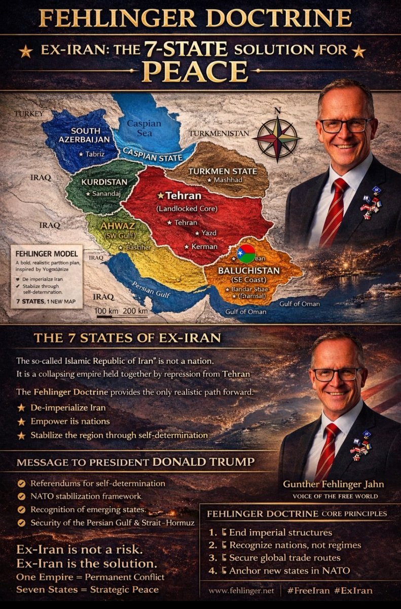 I call <a href="/POTUS/">President Donald J. Trump</a> <a href="/netanyahu/">Benjamin Netanyahu - בנימין נתניהו</a> 
Endorse 7 State Solution for Iran 
#ExIran  <a href="/SecRubio/">Secretary Marco Rubio</a> <a href="/gidonsaar/">Gideon Sa'ar | גדעון סער</a>