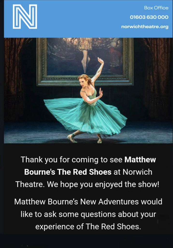 MJSWoodward's tweet photo. Thrilled by Stellar Performance of the Ballet interpretation of the film the #TheRedShoes presented by #MathewBourneNewAdventures https://t.co/fwk8tLWA6k
