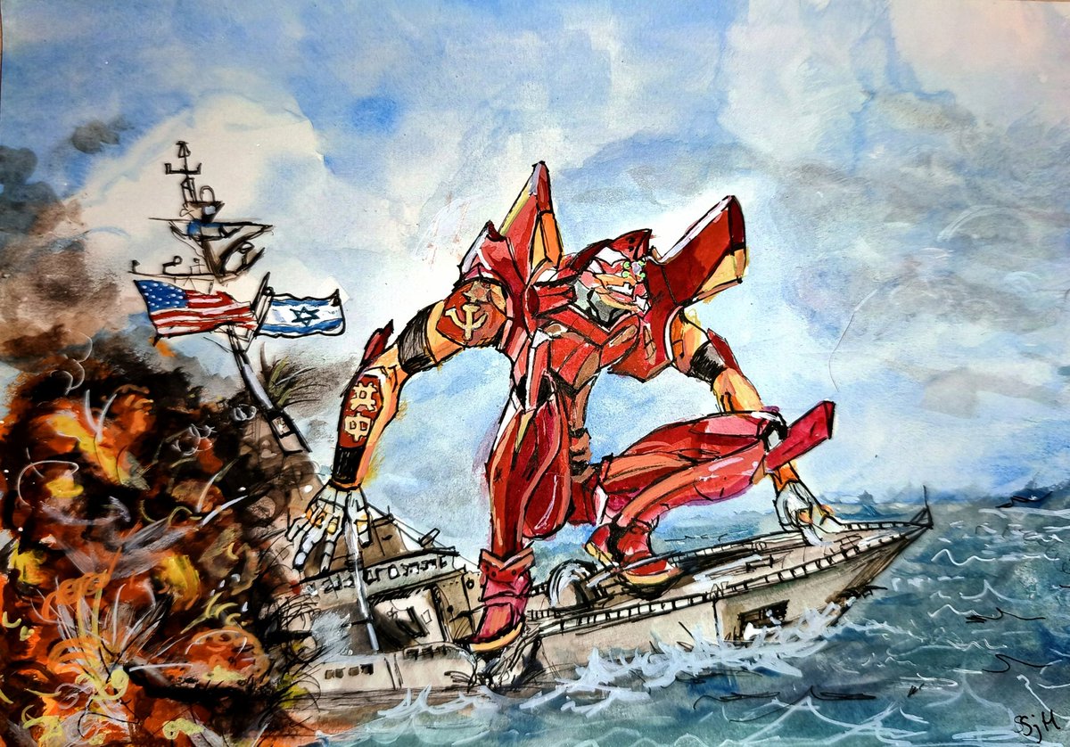 BabyNitsx's tweet photo. Eva Unit 2 all up in da Strait of Hormuz / watercolour .oh aye Ava is Japanese , I argued with myself for reppin our bois China as a Japanese iconic anime buttt - Japan have taken soo much &amp; I just wanted to see what this would look like lóL
#neongenesis #straitofhormuz  #anime https://t.co/kEISRh8Zca