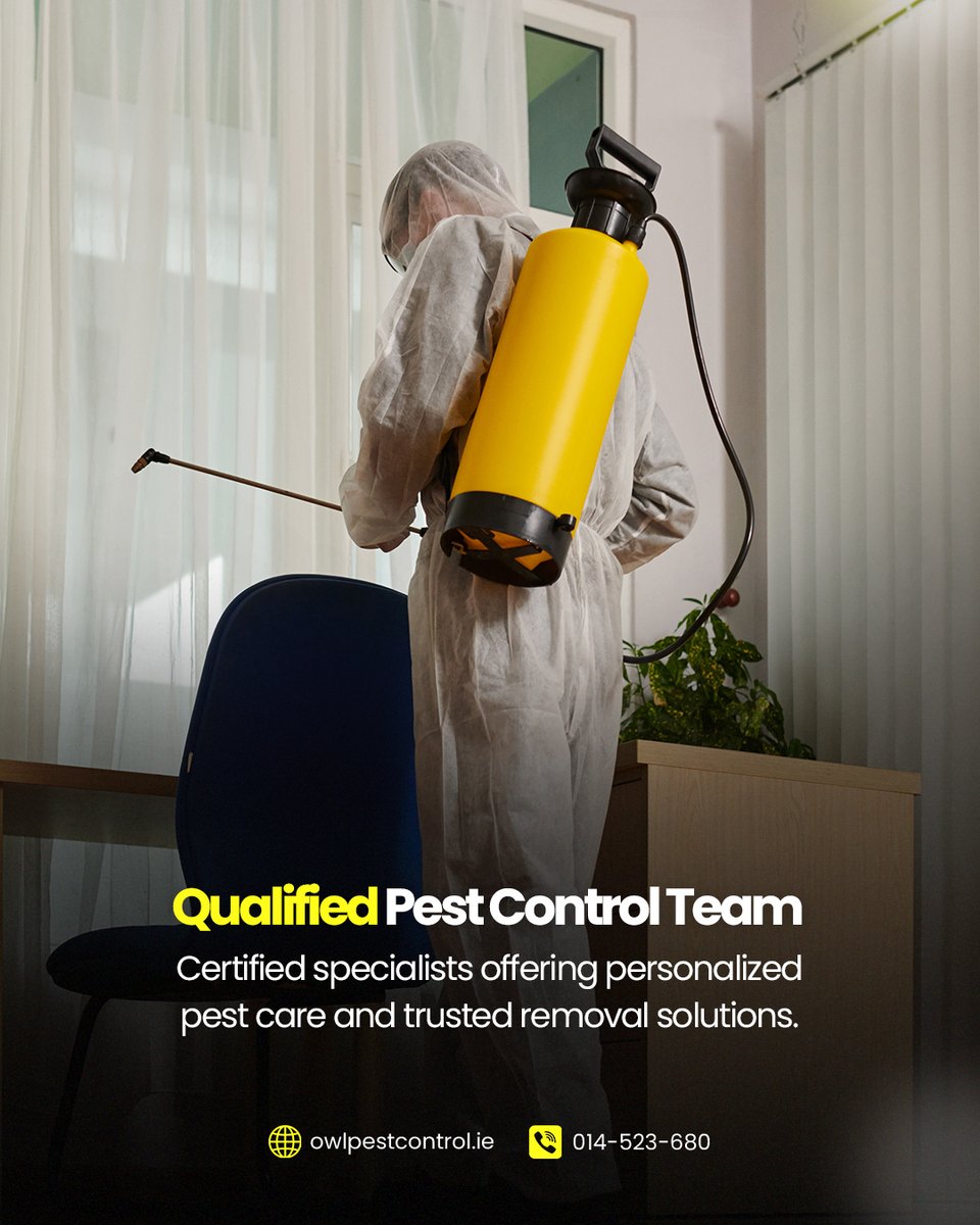 owlpestcontrol's tweet image. Our qualified, certified team delivers personalised pest control solutions you can rely on. From inspection to removal, we ensure your home or business stays safe and pest-free.

🌐owlpestcontrol.ie

#pestcontrolexperts #owlpestcontrol #pestfreeliving #trustedservice