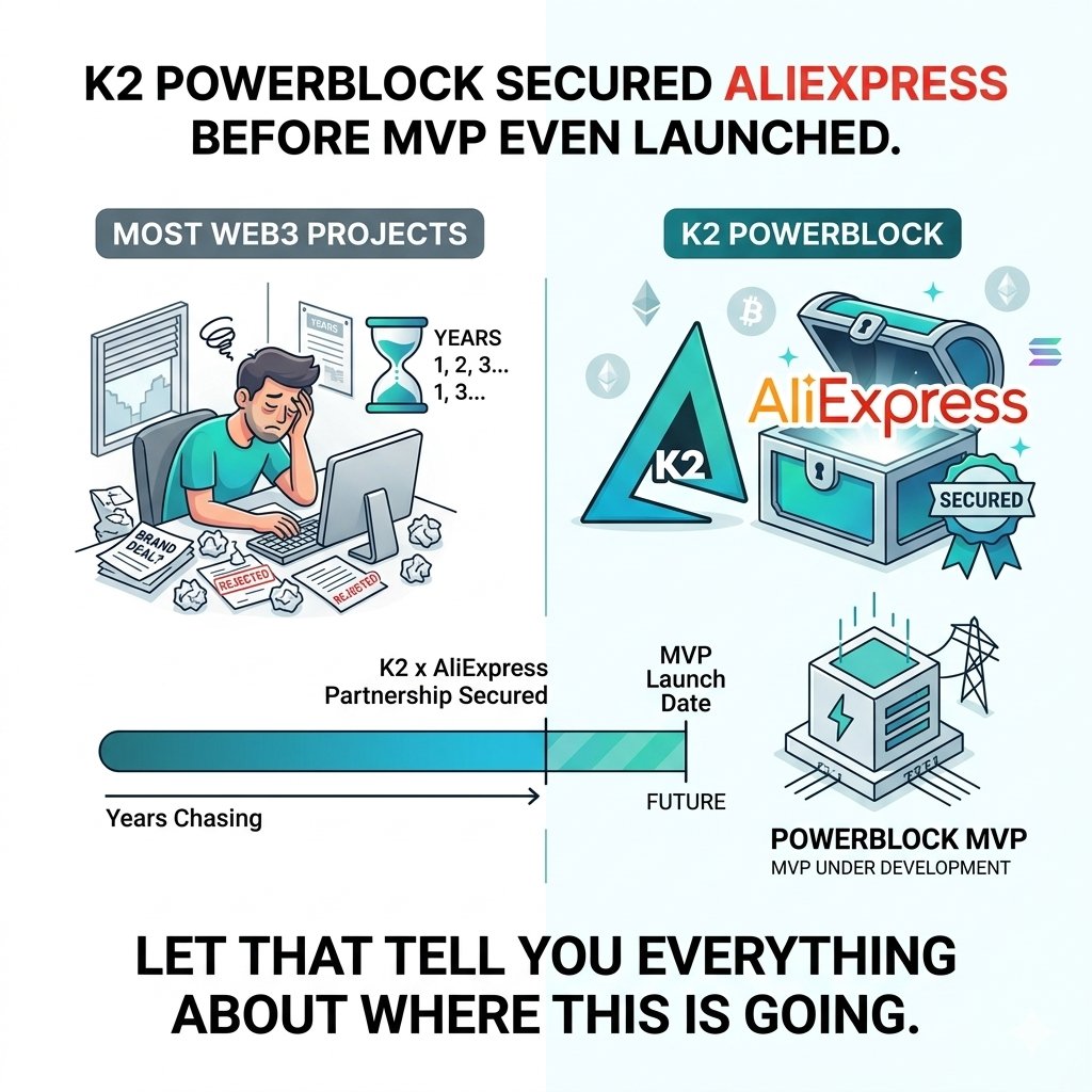 EMEF0815's tweet image. most Web3 projects spend years 
chasing brand deals.

@K2PowerBlock secured AliExpress
before the MVP even launched.

let that tell you everything 
about where this is going. 

👉 k2powerblock.com
💬 t.me/+5ROGdA0J8oY5O…

#K2PowerBlock #AliExpress #OCIe #Web3