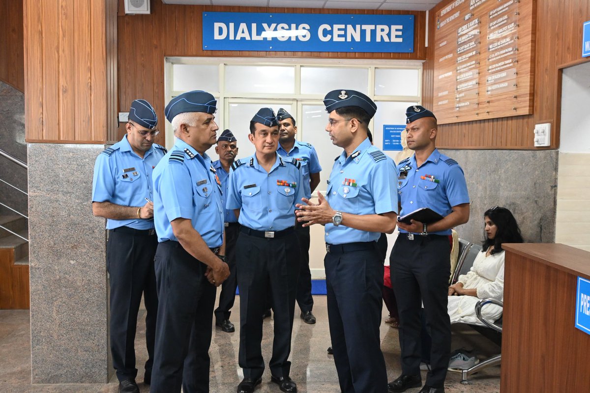 tracomiaf's tweet photo. Air Mshl S Shrinivas, AOC-in-C, #TrainingCommand, along with Mrs Sunita Shrinivas, President #AFFWA (R), visited #CommandHospital #AirForce, Bengaluru on 15 Apr 26. The visit provided an opportunity to review #medicalcare and preparedness, teaching standards and operating efficiency across key departments.
A ceremonial Guard of Honour was presented on his arrival, followed by a comprehensive briefing and interaction with all personnel. The AOC-in-C commended the #professionalism and comprehensive #patientcare provided at #CH. He also appreciated the high quality of administrative support.  He emphasized the importance of integrated training and continuous upgradation to meet evolving #operational requirements.
During the visit he also reviewed the progress of the State of the art Hospital Project (#MMHC), reaffirming HQ Training Command’s commitment to #capabilityenhancement.