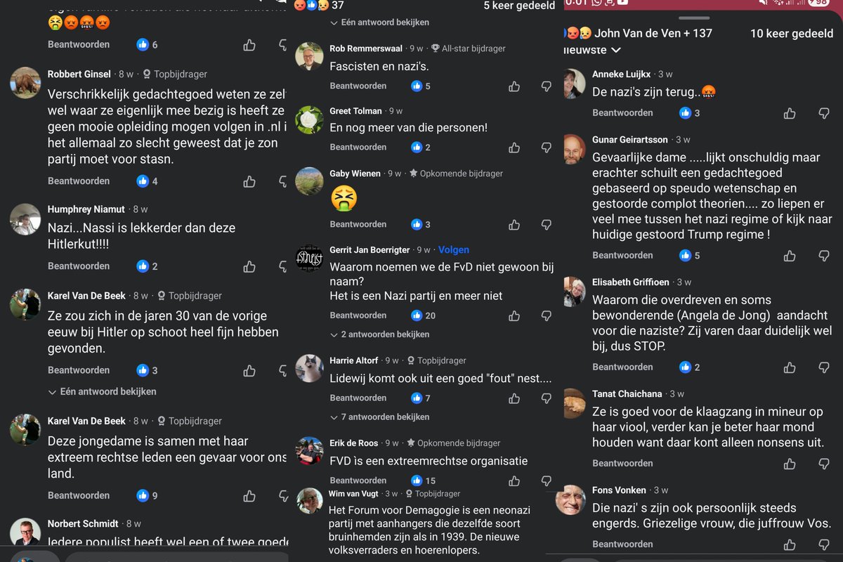 peterstam's tweet photo. Dit gaat zo te zien over @PvanHouwelingen Zelf ben ik lid van diverse linkse groepen in Nederland en daar zie ik elke dag dit soort dingen voorbijkomen. (zie screenshots) Hoe kan het dat het @Het_OM daar nooit actie op onderneemt en op zo'n tweet van Van Houwelingen wel? Mensen die gewoon openlijk praten over posters bewerken met spuitbussen, de hele dag bezig zijn met Hitler, fascisme, snorren, nazi's en letterlijk fantaseren over de boel opblazen, nekschot enzovoort... Kan @HofDenHaag of het OM dit wellicht eens een keer wat uitgebreider toelichten, want vanuit de uitspraak van het Hof wordt mij dit niet helemaal duidelijk. Hoe werkt zoiets? Mag groep X wel nazi-vergelijkingen maken en groep Y niet? Ik ben heel benieuwd!