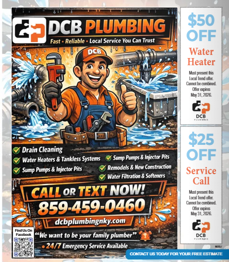 DCB Plumbing is a local service you can trust! 
See our ads and specials here- localadvertisingnky.com/offers/