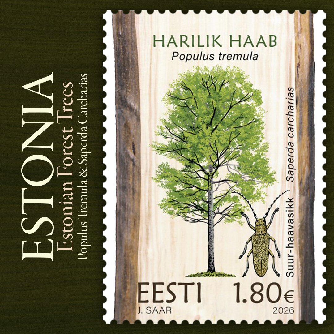 WopaPlus's tweet image. The Estonian Forest Trees series continues in 2026, this time by highlighting both forest trees and the species that depend on them. #stamps #philately #estonia