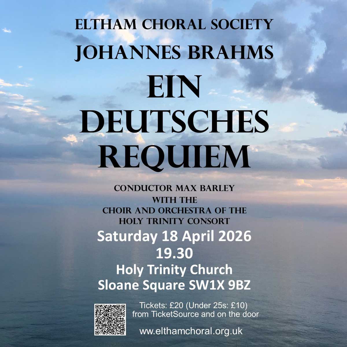 SEninemag's tweet photo. Eltham Choral Society Easter Concert is on 18 April @ 7.30pm at Holy Trinity Church, Sloane Sq  SW1X 9BZ. Featuring Brahms - A German Requiem. Brahms's longest composition and largest ensemble-work. Sung in German. Adult price £21.56 (inc booking fee).  https://t.co/3gHDcZTjUm https://t.co/OxEZcG5UNR