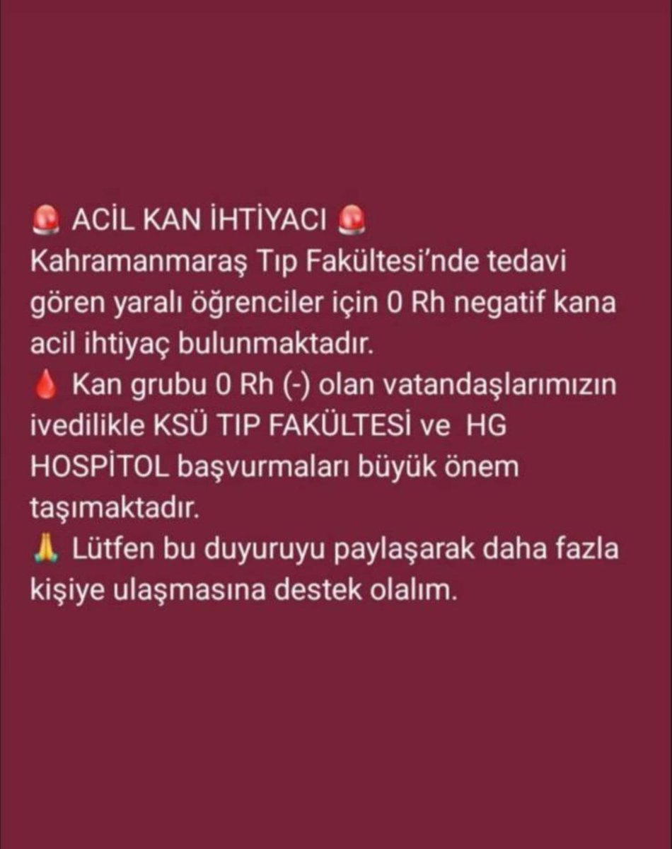 JSaviorAngel's tweet photo. Yakın olan imkanı olan lütfen kan vermeye gitsin 🙏
#Kahramanmaraş https://t.co/FsO6D7uFOh