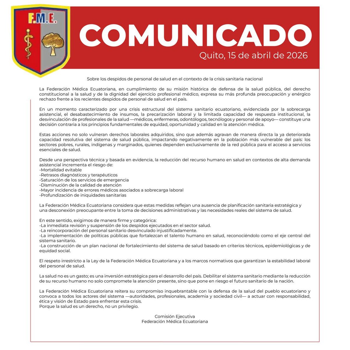 Federación Médica Ecuatoriana tweet media