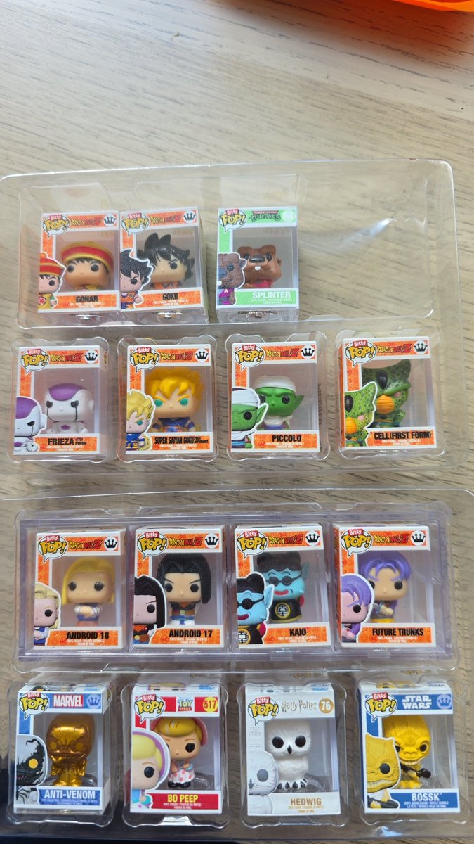 Geist254's tweet image. Some more #bittypop came in ..

-Anti venom gold 
Bo beep 2023
Hedwig 2023
Bossk 2024
Piccolo 2024