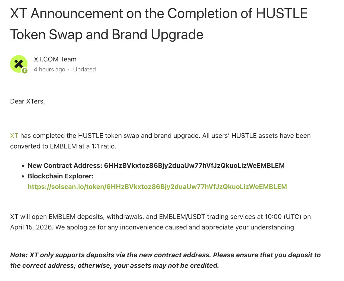 MigrateFun's tweet image. The @XTexchange has completed its $EMBLEM migration and has resumed trading. 

Link: xt.com/en/trade/emble…