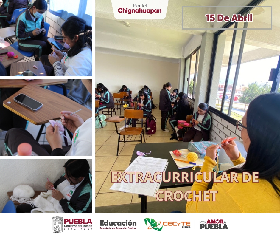 🧶✨ La extracurricular de crochet en CECyTE Chignahuapan destaca por su creatividad y habilidad.

¡Gracias por tejer con pasión y arte! 💙🧵

#PorAmorAPuebla #CECyTEPuebla #HazloEnGrande
