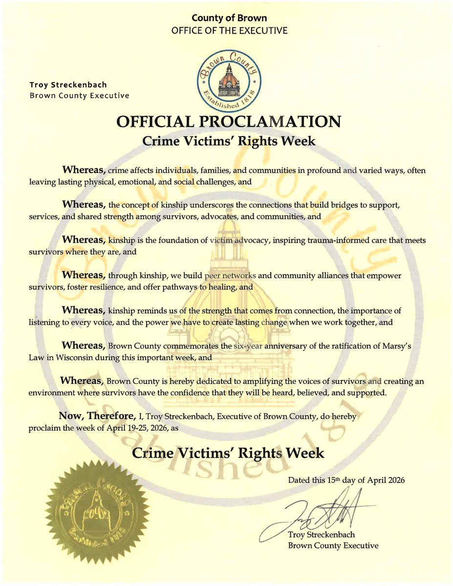 BrownWIExec's tweet image. Crime victims are too often the forgotten part of the process. This week is #CrimeVictimsRightsWeek and we're raising awareness about crime victims' issues. Our lights at the Courthouse and Resch Expo will be purple this week. #listen #act #advocate