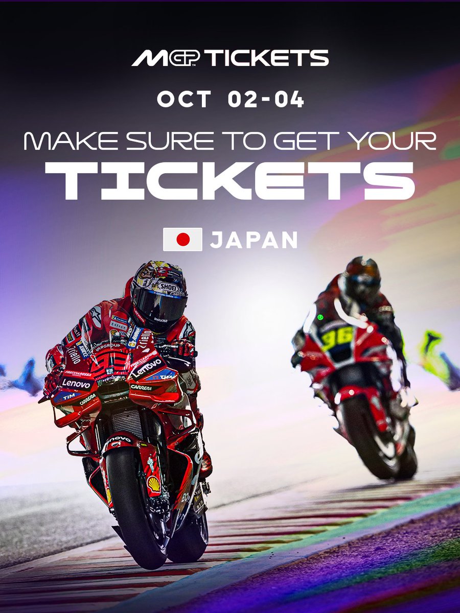 MotoGP's tweet image. Motegi: where racing meets magic ✨

Tickets are now available for the #JapaneseGP 🇯🇵 - get them now! 🎟️ motogp.io/4sD5T6F 

#MotoGP