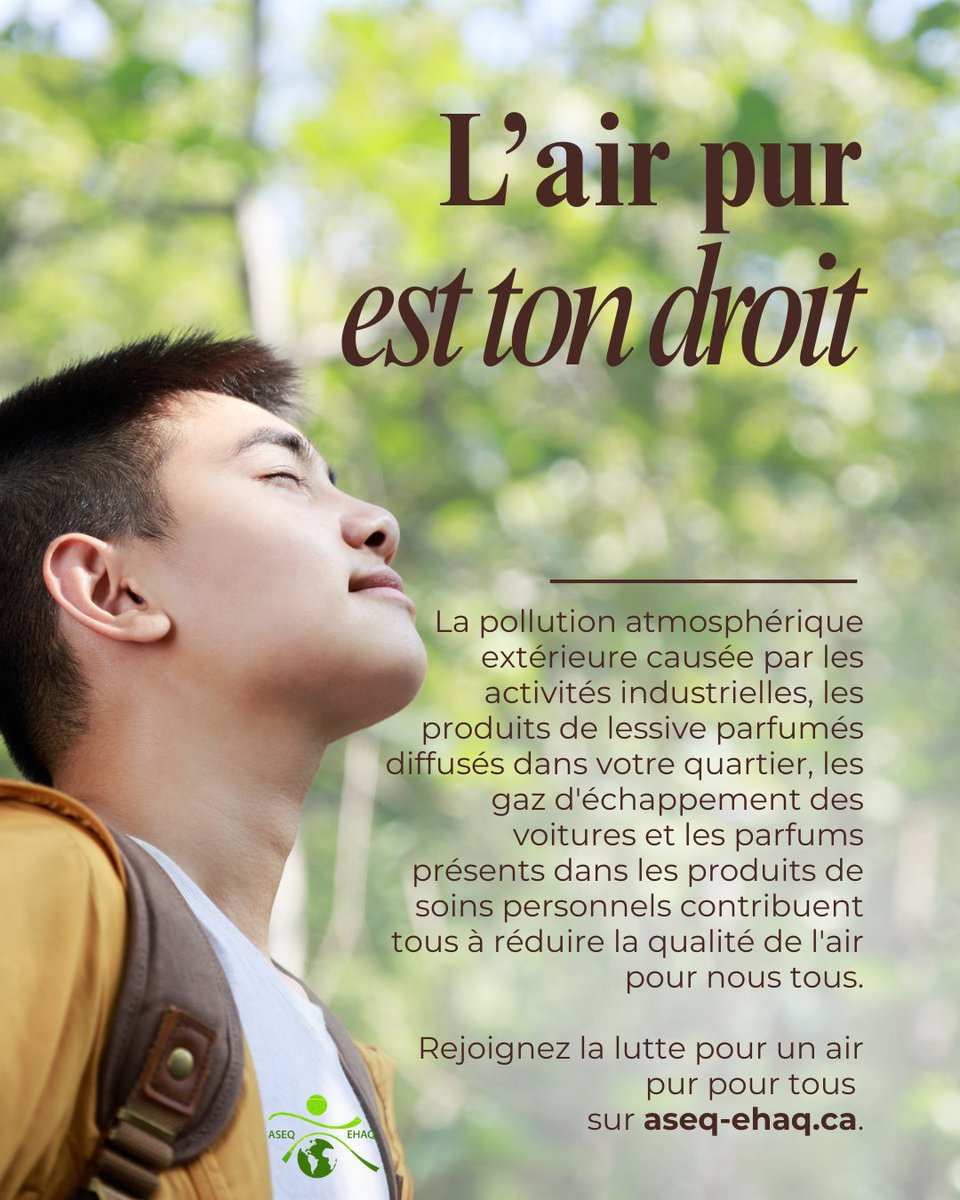 aseqehaq's tweet image. La pollution atmosphérique extérieure causée par les activités industrielles, les produits parfumés, et les gaz d'échappement des voitures contribuent tous à réduire la qualité de l'air pour nous tous.
Rejoignez la lutte pour un air pur pour tous sur aseq-ehaq.ca.