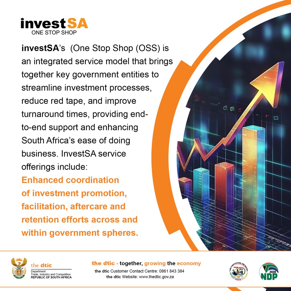 GovernmentZA's tweet image. InvestSA's One Stop Shop streamlines investment processes, reduces red tape, and provides end-to-end support to enhance South Africa's ease of doing business.

📞 the dtic Customer Contact Centre: 0861 843 384
🌐 zurl.co/lBU5J 

#InvestSA #Onestopshop #GovZAUpdates