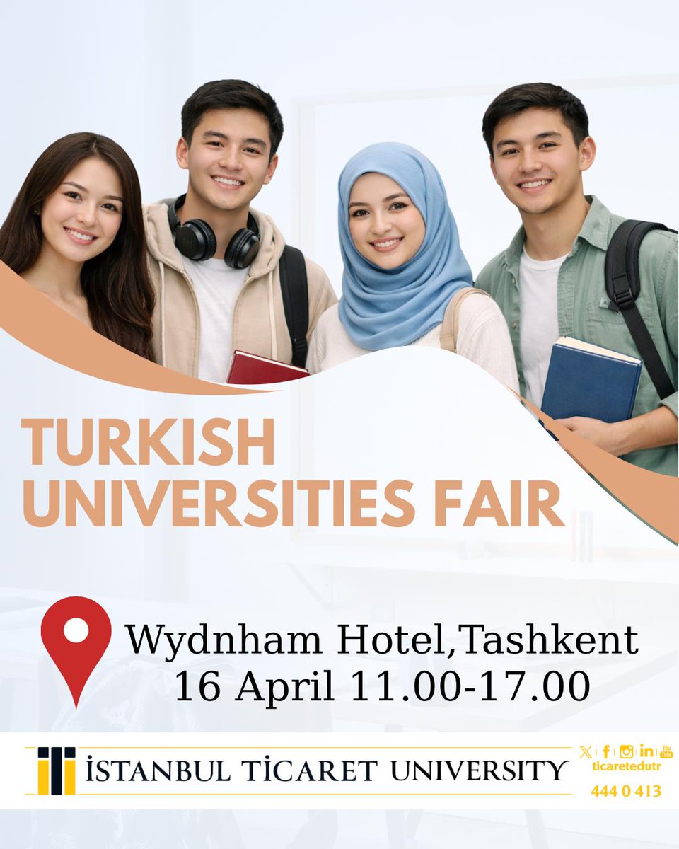 TicaretInt's tweet photo. Tashkent, are you ready? 🎓✨
Meet us at the Turkish Universities Fair and find the university that fits your dreams!

#TurkishUniversities #StudyInTurkey #IstanbulTicaretUniversity
#internationalstudents https://t.co/gMW3D2kO3v