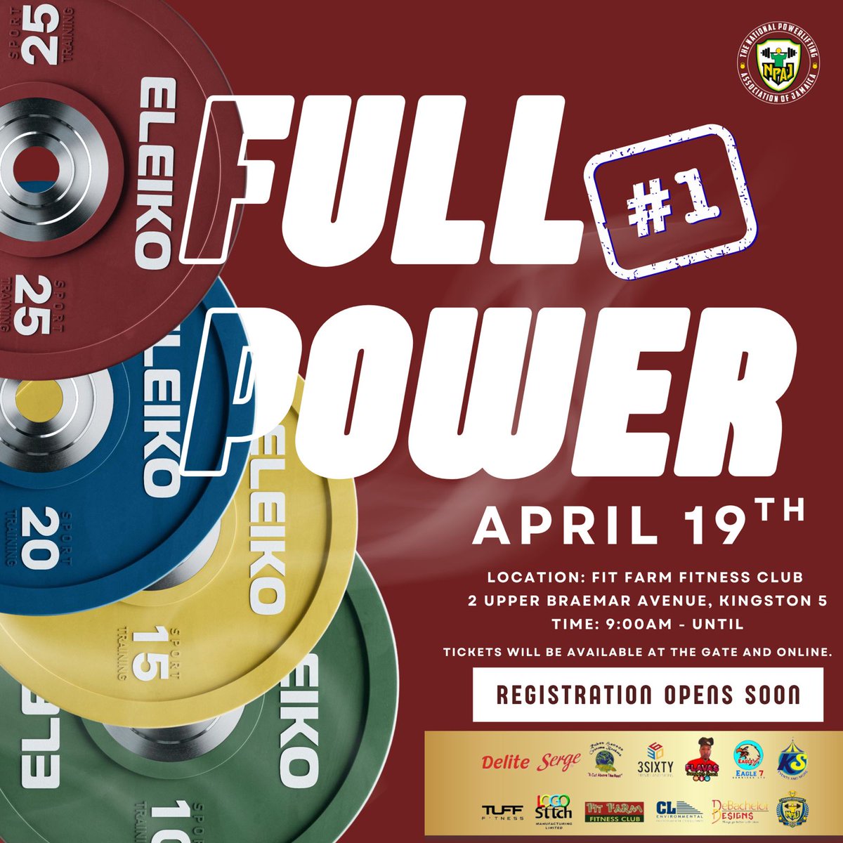 PowerliftingJM's tweet photo. The National Powerlifting Association of Jamaica presents our first staging of our Full Power National Qualifier for the 2026 season‼️🇯🇲🏋🏾‍♀️

• Date: Sunday, April 19th 2026
• Time: 9:00am - Until
• Venue: Fit Farm Fitness Club
• Tickets will be available online &amp; at the gate https://t.co/muQ10gT9zb