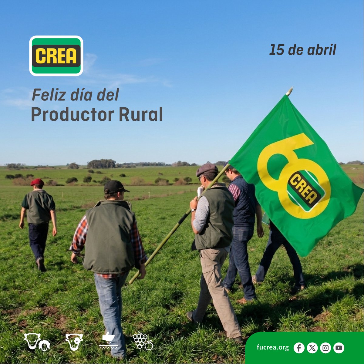 FUCREA's tweet photo. 🌱 ¡Feliz #DíaDelProductorRural! En este año de nuestro 60 aniversario, honramos a los guardianes de la tierra. 🇺🇾🚜🌾

Gracias a los miles de productores que han construido nuestra historia "De Productor a Productor". ¡Son el motor de Uruguay! 🎉 
#60AñosFUCREA  #PasiónPorElAgro https://t.co/B5VlXjvGeI