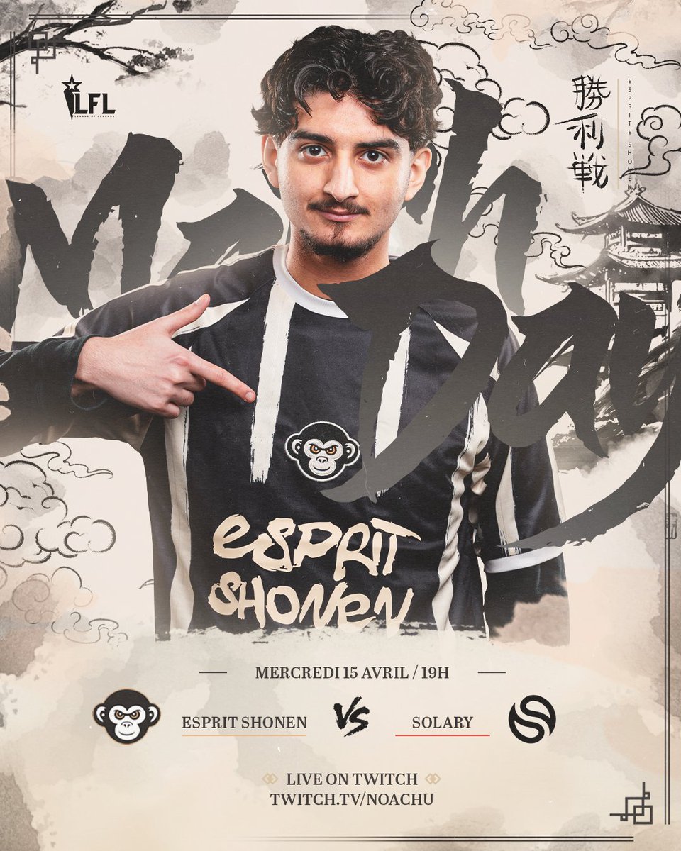 Esprit_Shonen's tweet photo. On joue les champions en titre 🫵 @SolaryTV 

⏰ 19h00
🎙️ ttv/noachu

#ESWIN 🐵 https://t.co/LgTnfDezvP