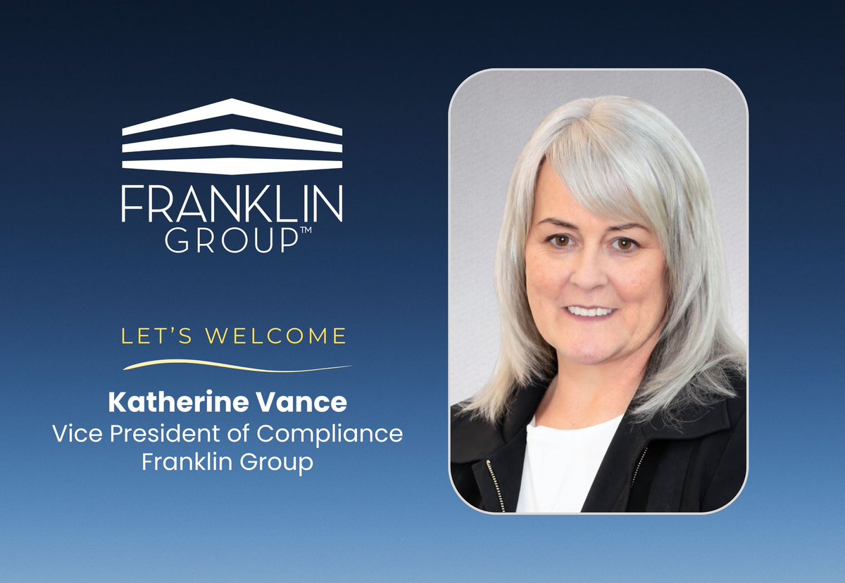 FranklinGroupVB's tweet photo. Please join us in welcoming Katherine Vance as Vice President of Compliance. Katherine brings deep expertise in affordable housing regulatory compliance, including extensive experience with LIHTC and HUD programs. We're excited to have her on the Franklin Group leadership team. https://t.co/XahV1OBtNK