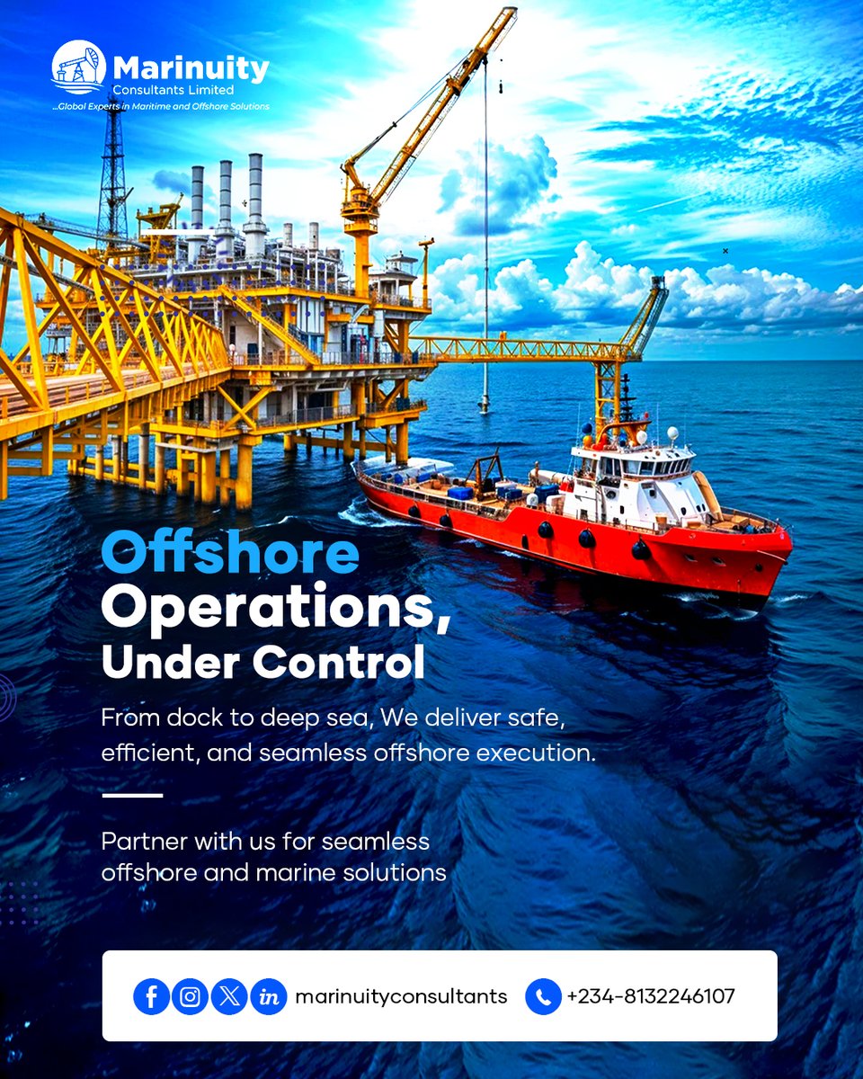 marinuity's tweet photo. WHEN OFFSHORE OPERATIONS GET COMPLEX, WE BRING CONTROL
Marinuity Consultants Limited delivers end-to-end offshore and marine solutions designed for safety, efficiency, and performance. 

Partner with us today
📞 +234 813 224 6107
🌐 https://t.co/00xpDg5ZtU
📩 info@marinuity.com https://t.co/etdDkgwQqV