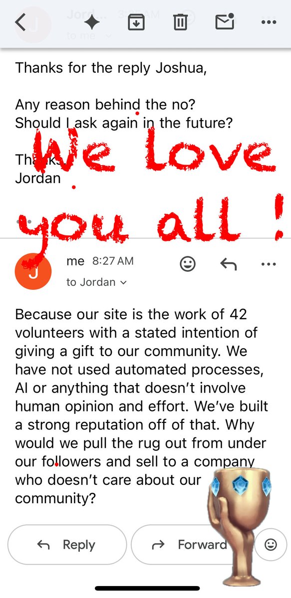 AGHotspot's tweet image. We will not let our community down. At least not due to integrity. We often get offers to buy Adventure Game Hotspot but rarely do we have such aggressive sales pitches. 
We love you all! Agape’
#adventuregame #indiegame #videogames #gamesjournalist #pcgamer