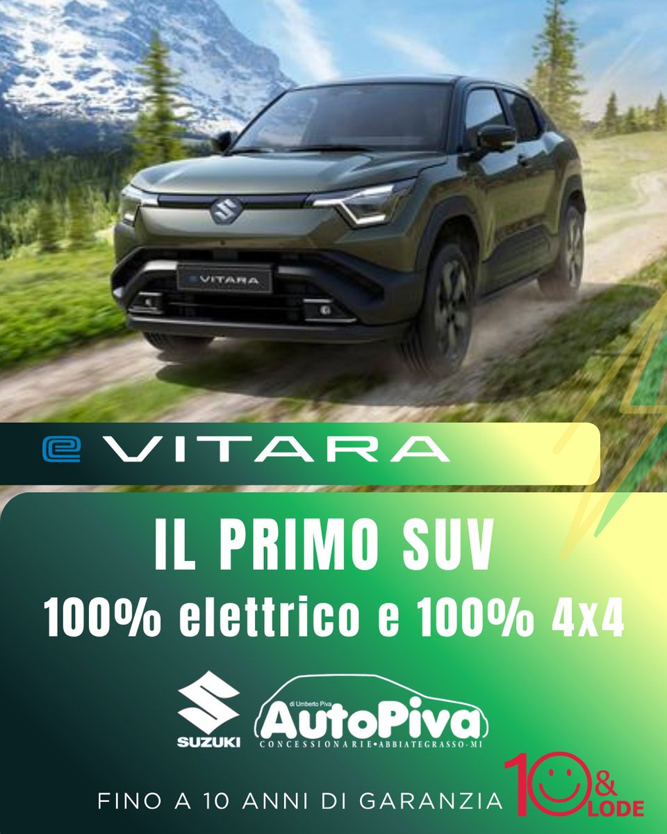 Autopivasas's tweet photo. ⚡Perché accontentarsi di un SUV elettrico comune quando puoi avere l’unico 4WD del segmento? 🏆
e-Vitara👉Scoprila qui: https://t.co/vfivENbXA7 https://t.co/fPbLmwzfJb