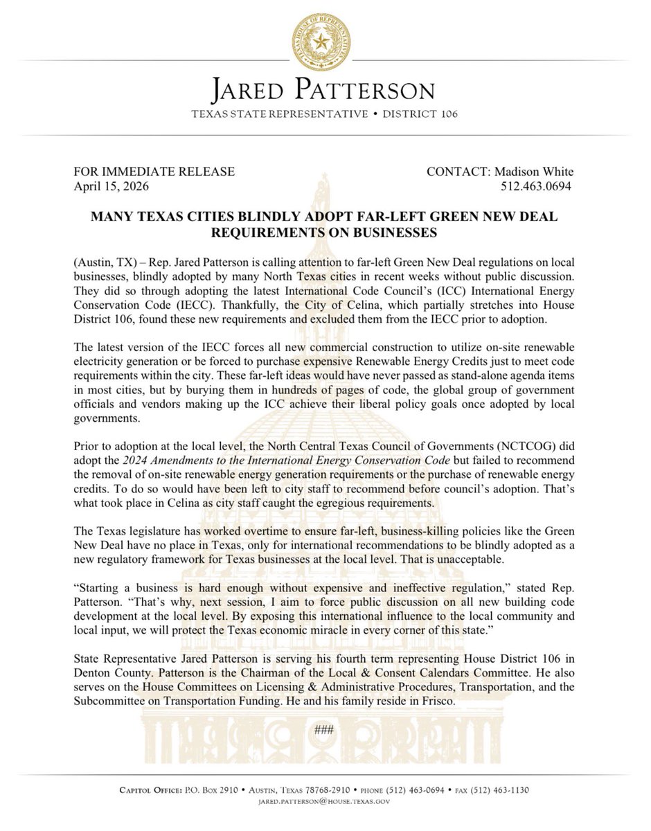 Office of State Representative Jared Patterson tweet media