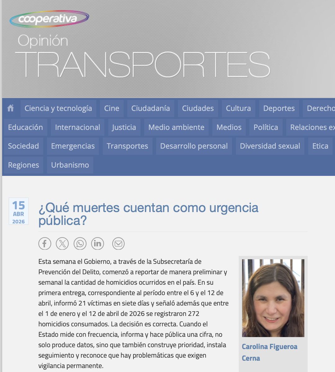 FundacionEmilia's tweet photo. Compartimos esta columna de Carolina Figueroa @carocernaf  en @Cooperativa . Plantea una pregunta urgente para quienes trabajamos en seguridad vial: ¿por qué las muertes por siniestros viales siguen sin generar la misma respuesta política que otras violencias evitables?

Es una pregunta que escuchamos con frecuencia de víctimas que, tras el primer momento mediático, vuelven a sentirse invisibles para el sistema y la sociedad.

https://t.co/q7sTXpsBSw