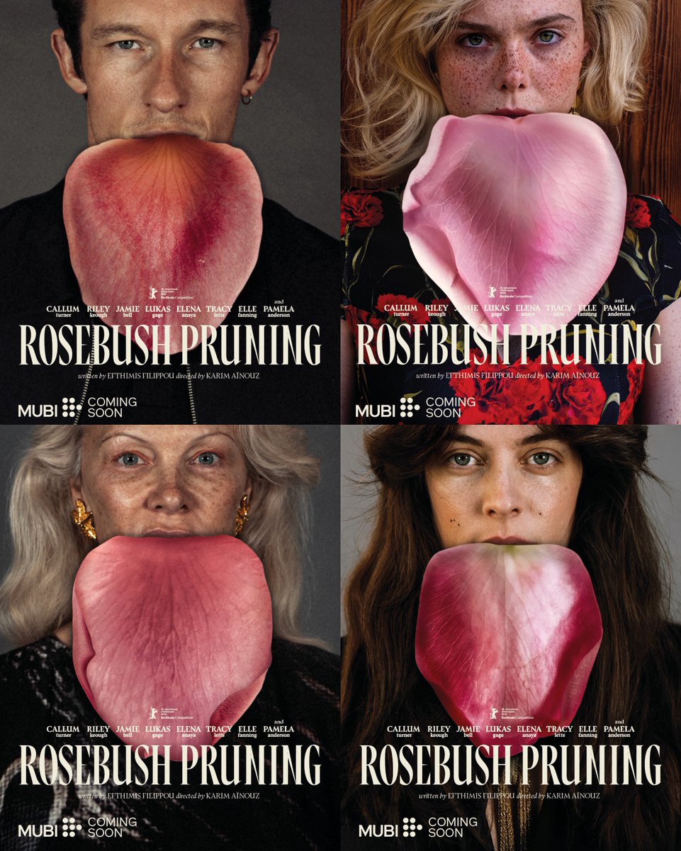 New posters for ‘ROSEBUSH PRUNING’ starring Elle Fanning, Callum Turner, Riley Keough, Pamela Anderson, Jamie Bell and Lukas Gage. ￼

It follows a young man with epilepsy and paranoid tendencies who decides to kill his family.

In theaters on July 24.