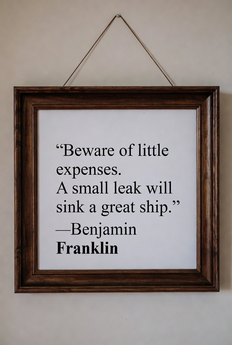 Ocangj's tweet photo. Personal Finance &amp; Money- “Beware of little expenses. A small leak will sink a great ship.” — Benjamin Franklin https://t.co/Vp8NTNBbau