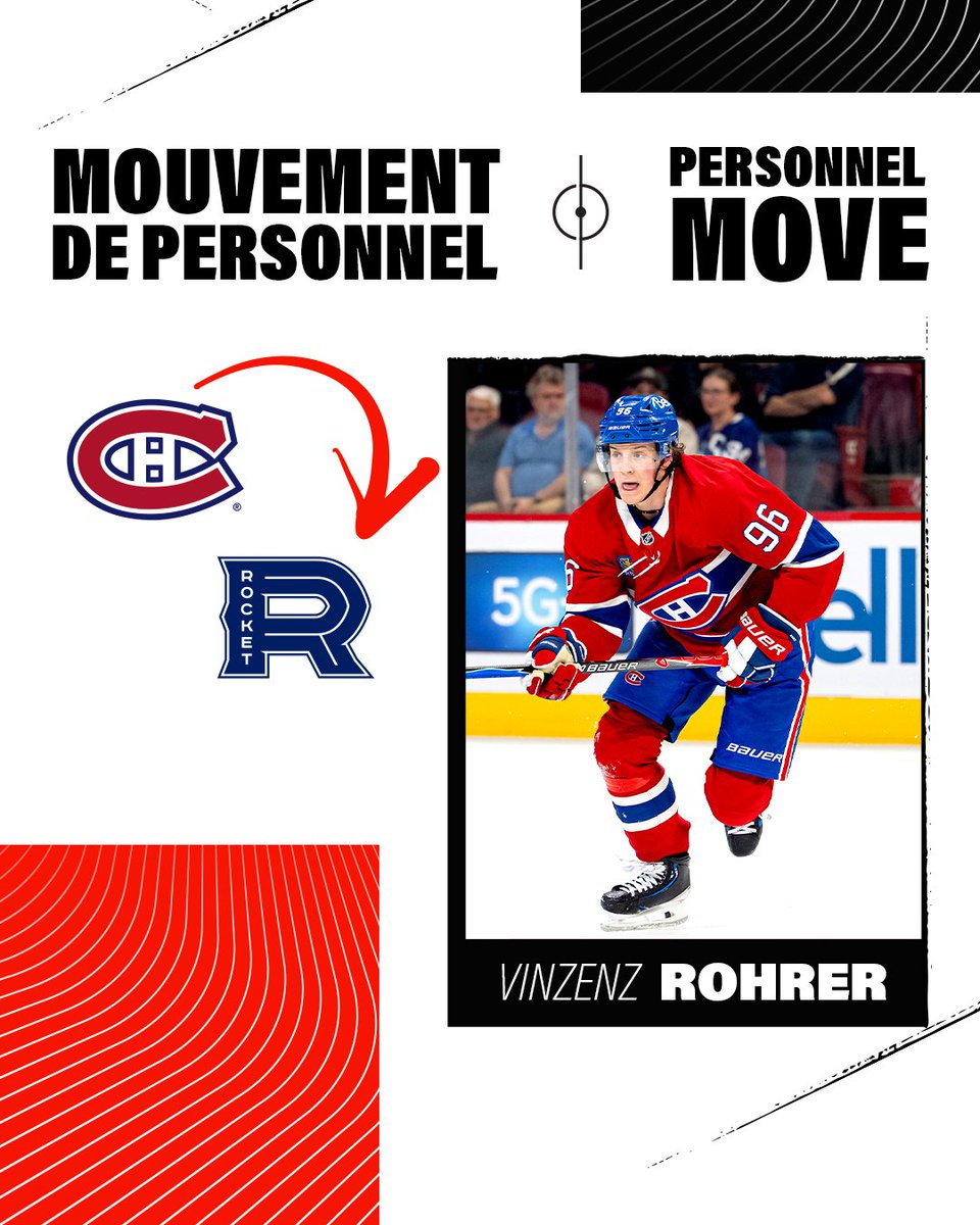 Les Canadiens ont prêté l'attaquant Vinzenz Rohrer au Rocket de Laval.

The Canadiens have reassigned forward Vinzenz Rohrer to the Laval Rocket.