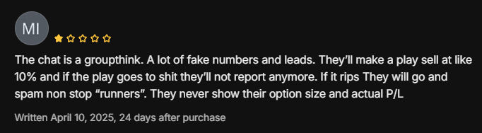 Alertsify's tweet photo. every options alert service is running the same scam

screenshot a win. hide the losses. charge you $200/mo to be 45 seconds late on every entry

Alertsify kills that entire model.

but don't just take our word for it👇 https://t.co/Zn1aBoHbOq