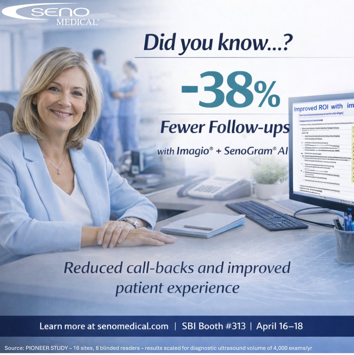 senomedical's tweet photo. What if you could reduce follow-up exams and repurpose that capacity?

#HealthcareInnovation #MedicalImaging #AIinHealthcare #PatientExperience #Radiology #BreastImaging #FutureOfHealthcare #Imagio #SBI2026 #DiagnosticImaging #breastcancer #optoacoustics #photoacoustics https://t.co/EfIm0M8NzQ