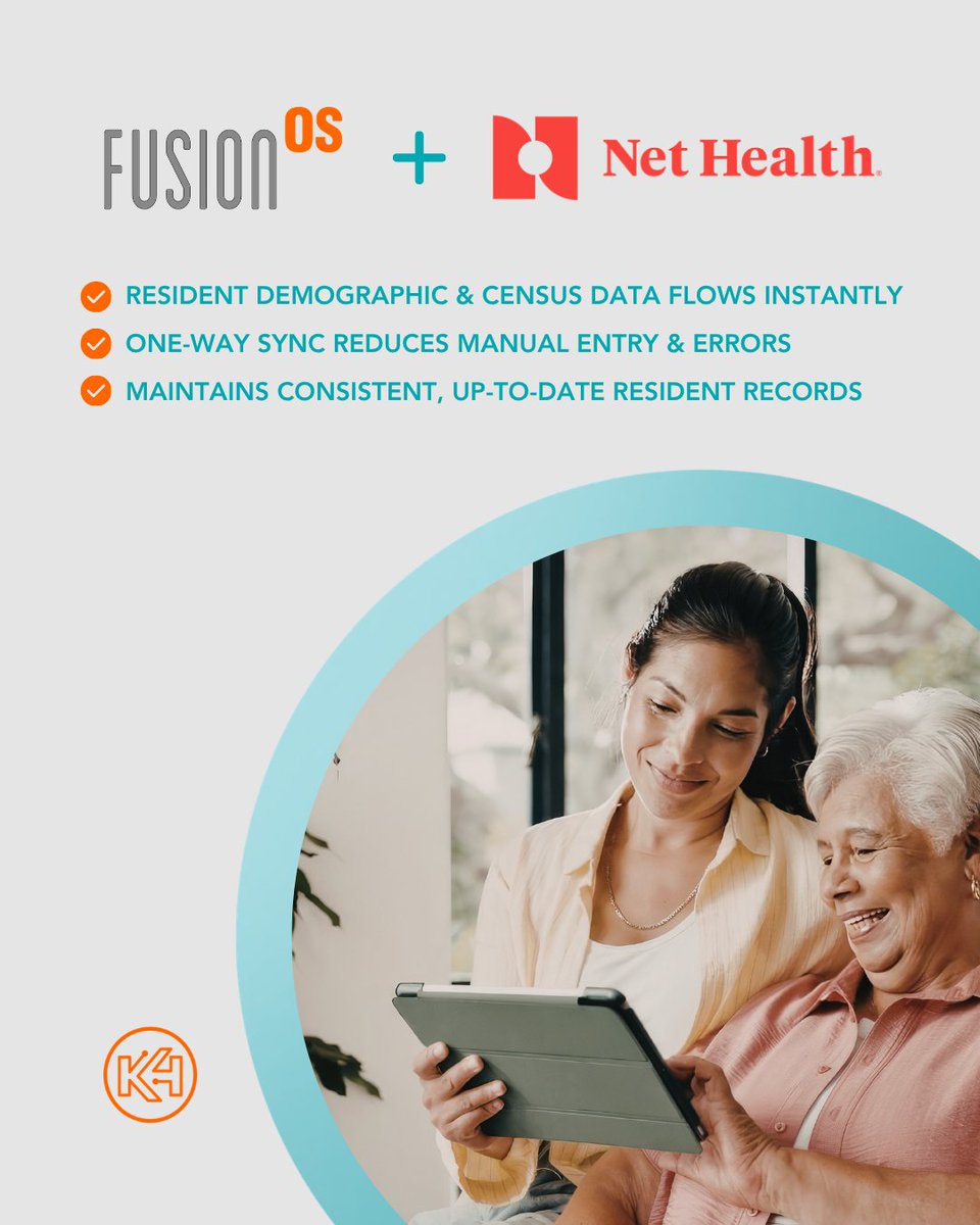 K4Connect's tweet image. 🙌 New Integration Alert: Net Health

Resident data entered in Net Health now flows directly into FusionOS®, including demographic information through a one-way census sync. 

View All Integrations: bit.ly/41r9HNd

#SeniorLiving #Integration #FusionOS #IPAAS