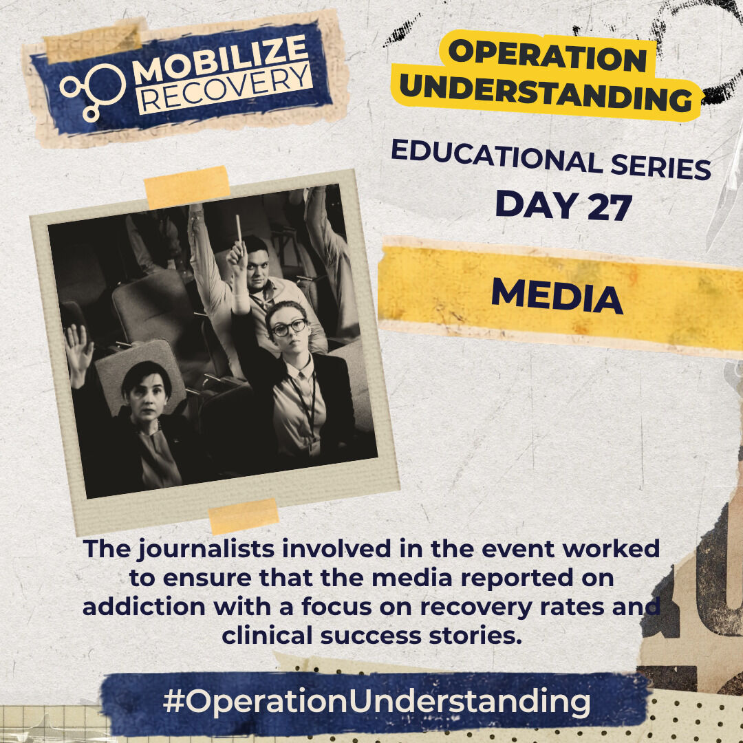 MobilizeRecover's tweet photo. Day 27: The journalists involved in the event worked to ensure that the media reported on addiction with a focus on recovery rates and clinical success stories.  

Learn more about Mobilize Recovery:  https://t.co/EvW7v5cB8Z  #mobilizerecovery #operationunderstanding https://t.co/0QQYzB0JzV