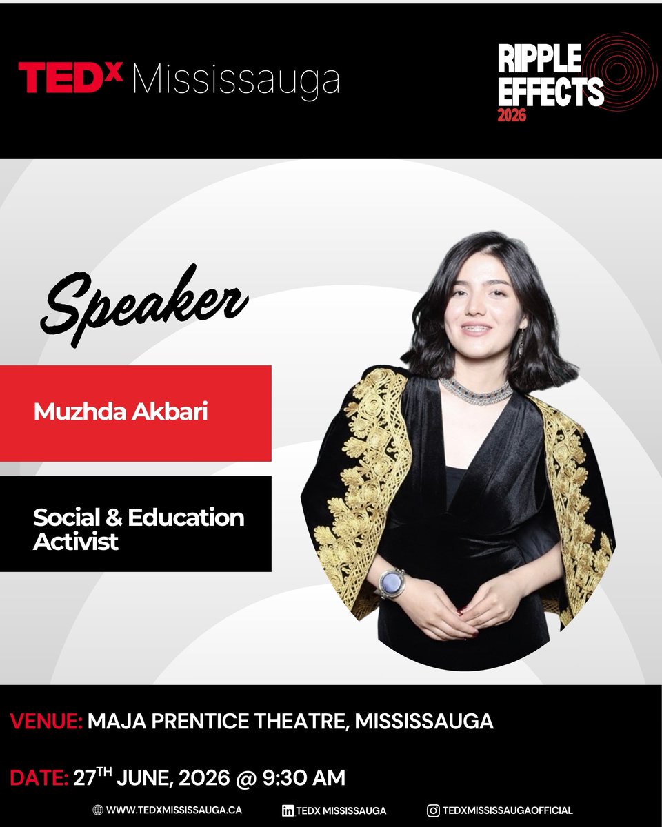 tedxsauga's tweet photo. Education denied. Advocacy ignited.
Muzhda Akbari, founder of CodeGreen Afghanistan and student at UofT, has created learning pathways for  girls in Afghanistan.

Hear her story at TEDxMississauga
🎟 Register: https://t.co/RPJHqfK3gw
#GirlsEducation #Leadership #educationforall https://t.co/gc6kR2p5Pe