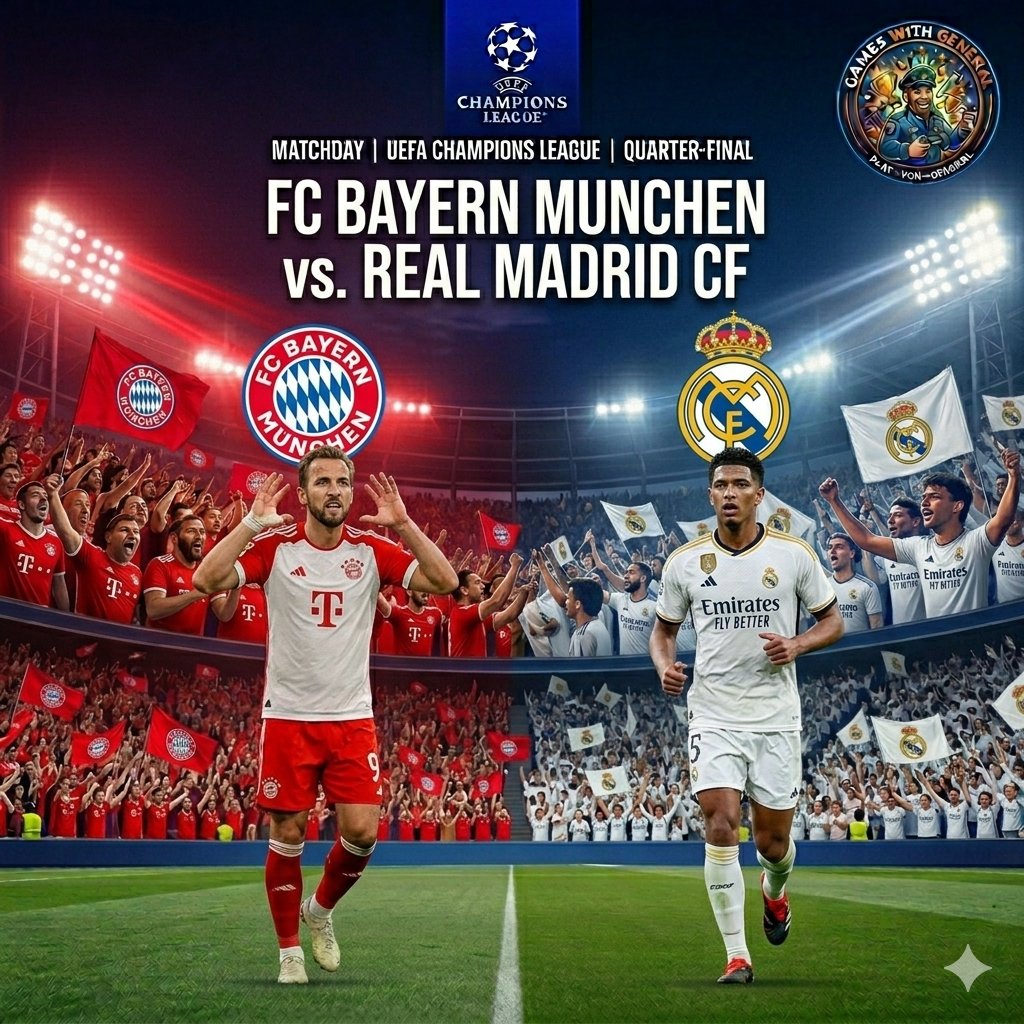 xnggames's tweet photo. 🎖️ THE BAVARIAN BATTLE 🎖️
Bayern lead 2-1 from the Bernabéu.
Now Madrid land in Munich for revenge ⚔️
Can Mbappé spark a comeback, or will Kane finish it?

Predict the EXACT minute of the FIRST goal 
💰 ₦2,000 Airtime to first correct
Rules👇
#Bayern #Madrid #xnggames #Giveaway https://t.co/59yVLKha3Y