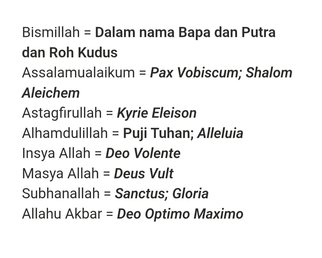 Kalau padanan untuk umat Katolik kurang lebih begini