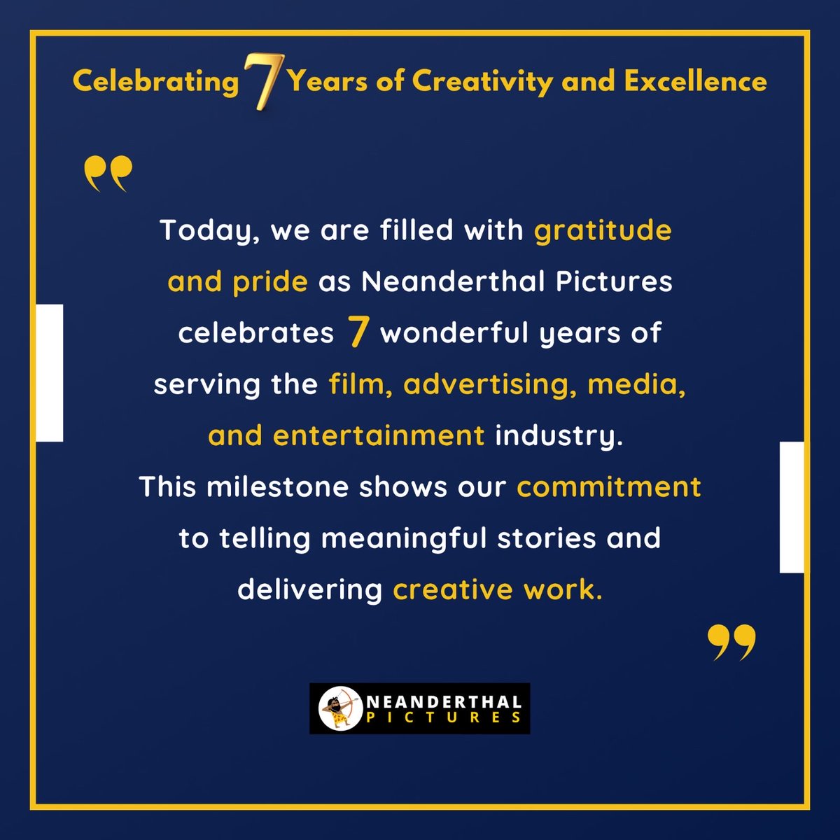 NeanderthalPics's tweet photo. Greetings!

🎬 Celebrating 7 Years of Storytelling, Impact, and Growth!

Today marks a proud milestone as Neanderthal Pictures completes seven incredible years in the world of  film, media, advertising, and storytelling. https://t.co/t2OLmJaRVf