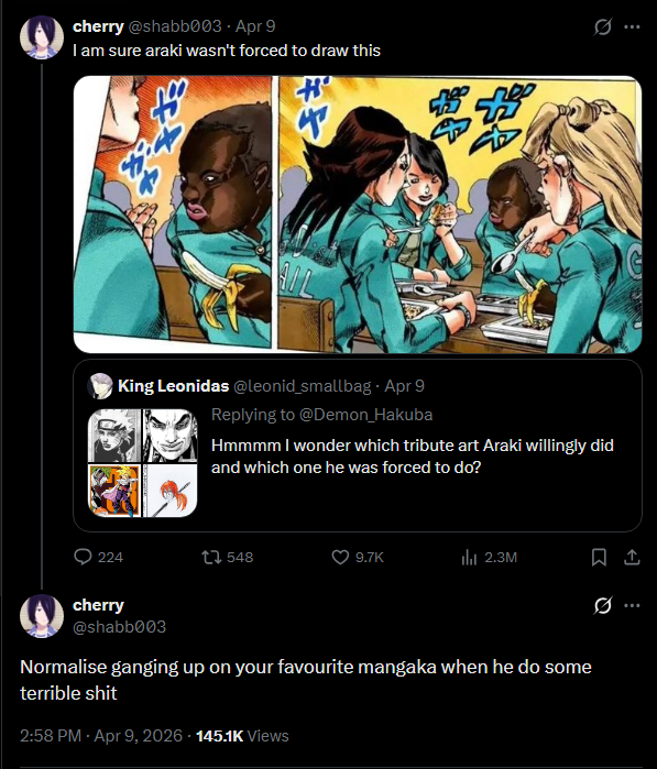 Cretins who encourage harassing Japanese creators because they can't accept the world doesn't revolve around their oversensitive worldview give the West a bad name. Anyone who has a problem with how Japanese artists create needs to get over the fact that it's not for them &amp; stick