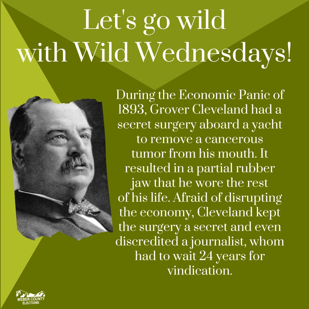WeberElections's tweet image. Fearing more economic panic, Grover Cleveland had a secret surgery aboard a yacht to remove a tumor in his mouth. 
#wildwednesday #weirdhistory #trivia #americanpresidents #grovercleveland #weberelections