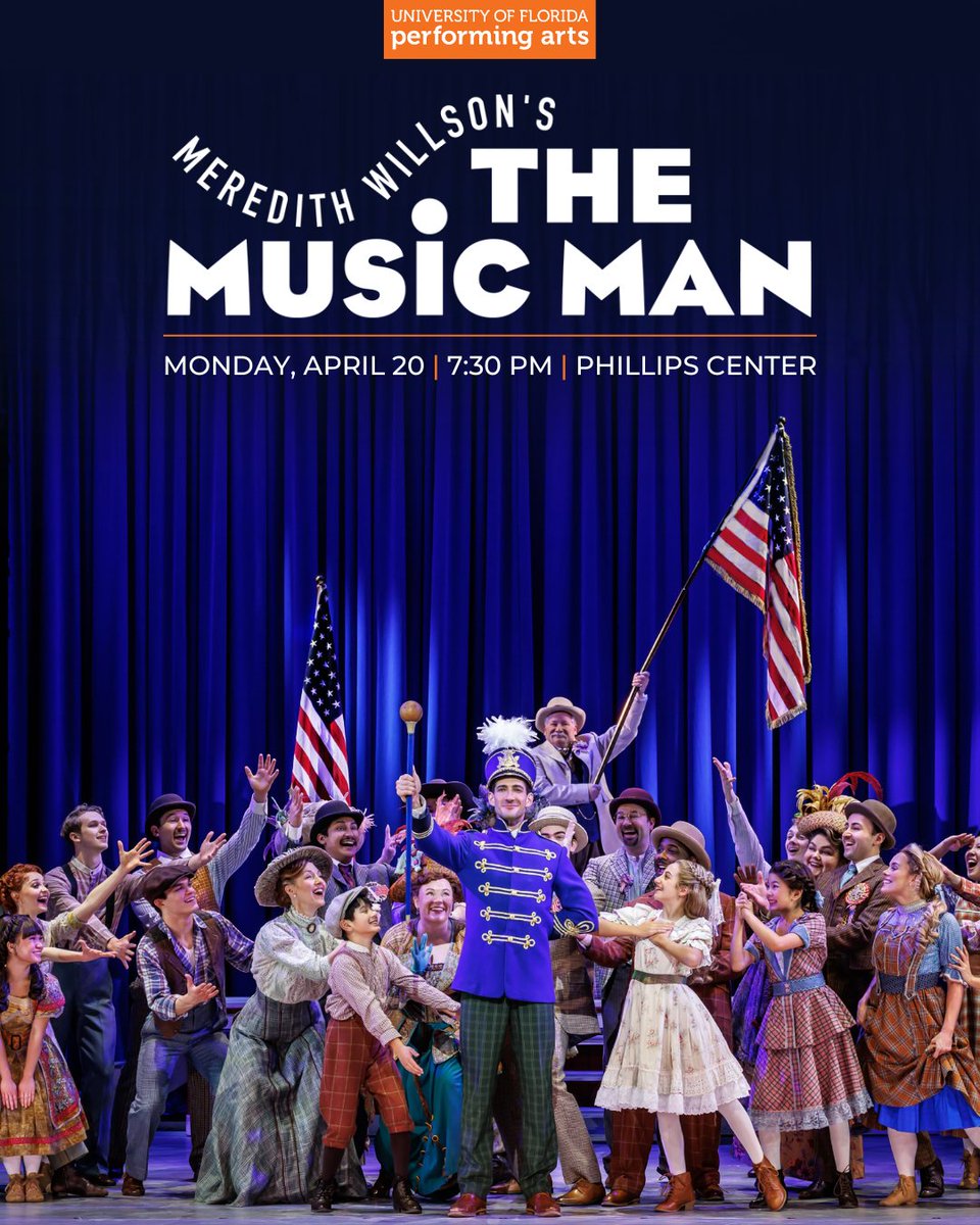UFPerformArts's tweet photo. There's a reason The Music Man won 6 Tony Awards and has been charming audiences for generations. It's classic musical theater done right.

Meredith Willson's The Music Man comes to the Phillips Center in Gainesville on April 20.

Limited tickets remain → https://t.co/5ZYGYPdTNx https://t.co/zzdUUoeeIe