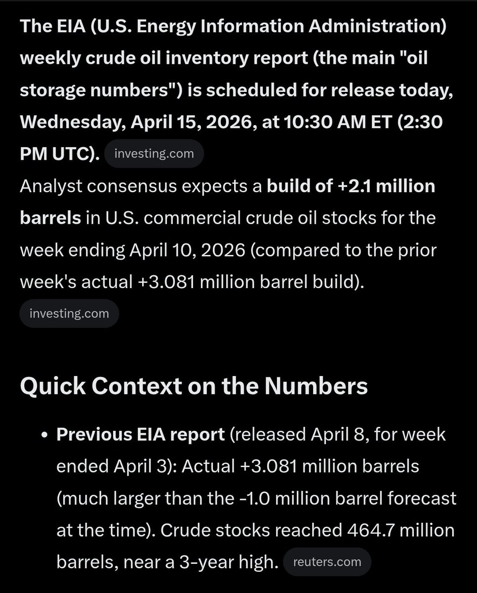 RobertWeinstein's tweet photo. Oil reminder, storage number release in 20 min. 

You may be surprised to learn, if not paying attention, we're at three year highs w/ build expected to grow. 

The risk premium narrative at some point collapses prior to storage space concern. $USO $SCO #CL https://t.co/kkN3jlhhn6