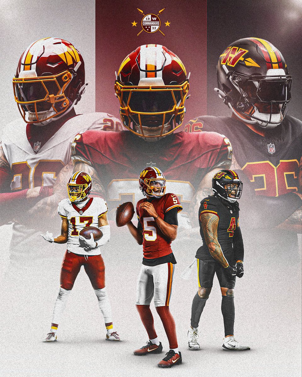 AndrewMLind's tweet image. The Washington Commanders have officially promoted their Redskins-inspired alternate uniforms to full-time road status and unveiled matching burgundy home and black alternate designs, the latter of which features a new Spear "W" on the helmets: news.sportslogos.net/2026/04/15/was…