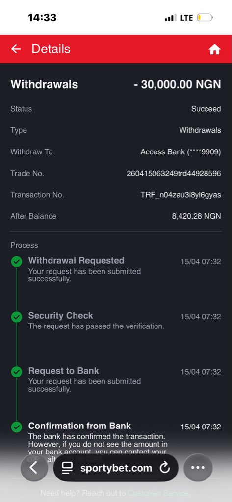 Olu_Pas's tweet photo. @accessbank_help @SportyBet I had not gotten this transaction in my account and I need it urgently https://t.co/Hwi235xxsT