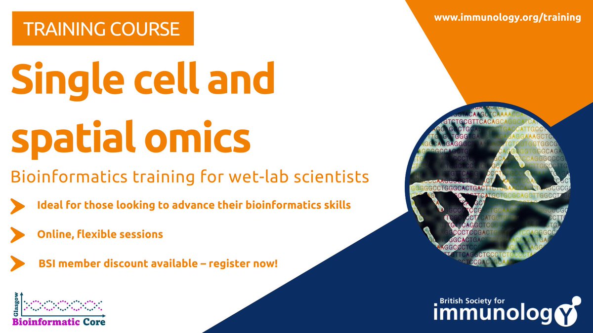 britsocimm's tweet image. Still relying on others to analyse your omics data?

Our advanced single cell &amp;amp; spatial omics #bioinformatics course starts this Monday, 20 April! Online, 5 weeks &amp;amp; perfect for wet lab scientists with basic R.

Register now (50% off for BSI members): vist.ly/4yifk